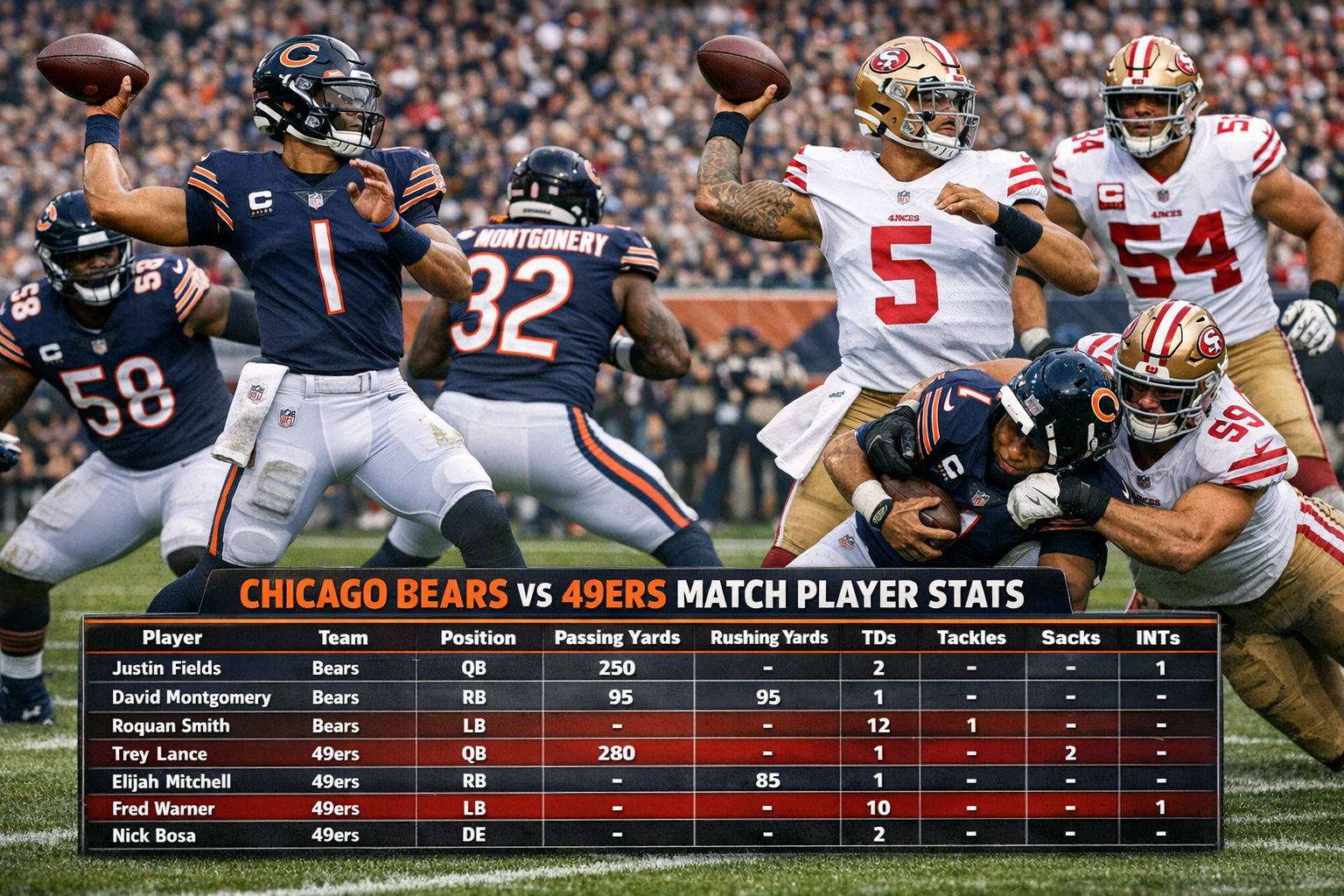 Chicago Bears vs 49ers Match Player Stats