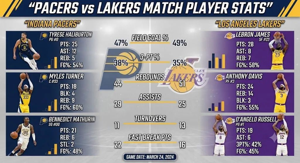 Pacers vs Lakers Match Player Stats