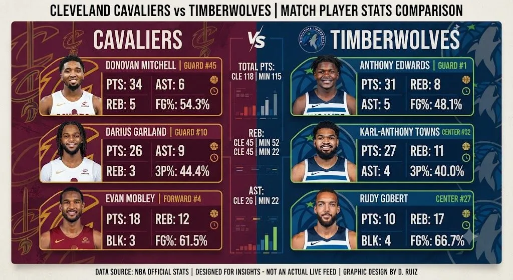Cleveland Cavaliers vs Timberwolves Match Player Stats