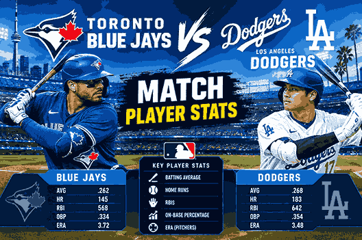 Toronto Blue Jays vs Dodgers match player stats featuring key baseball statistics