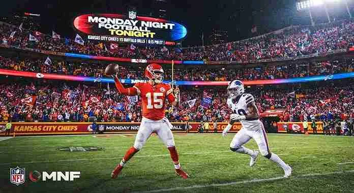 Monday Night Football Tonight action featuring players on the field under stadium lights during a primetime gam